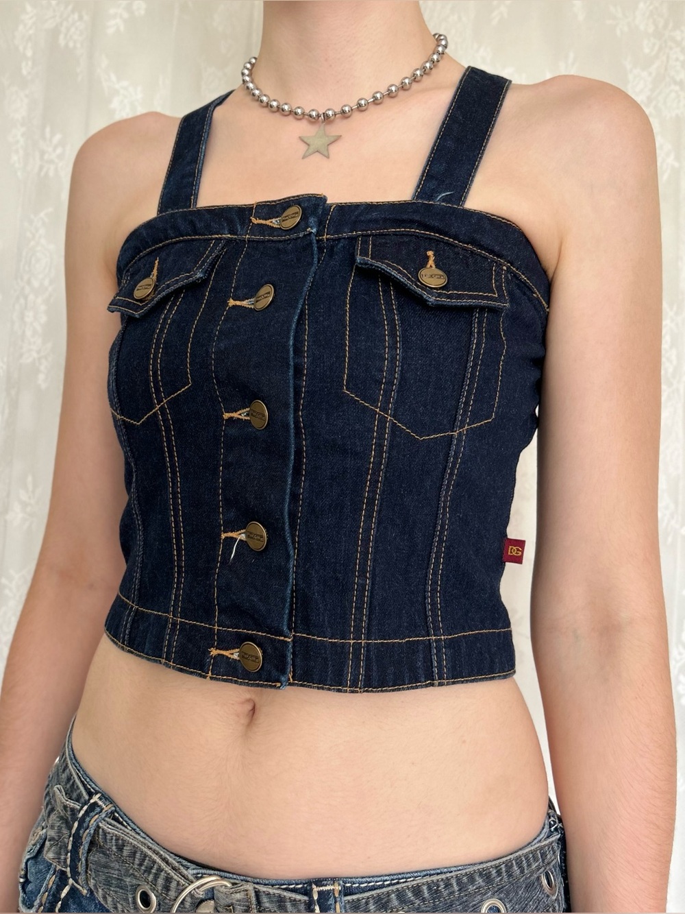 Y2K Blue Denim Cropper Tank Top